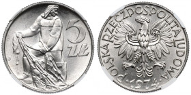People's Republic of Poland, 5 zlotych 1974 - NGC MS65