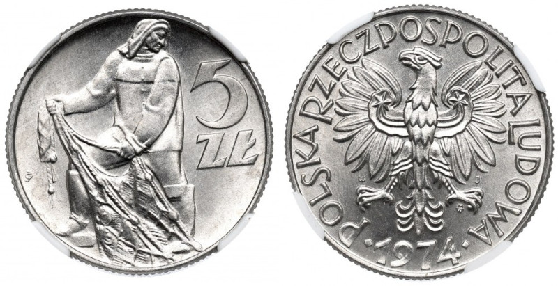 People's Republic of Poland, 5 zlotych 1974 - NGC MS65 Piękny, menniczy egzempla...