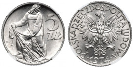 People's Republic of Poland, 5 zlotych 1974 - NGC MS65