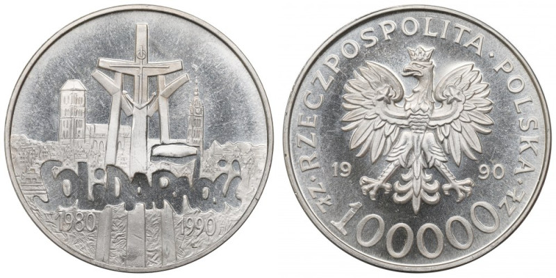 III RP, 100.000 złotych 1990 Solidarność typ A Menniczy egzemplarz. 
Reference:...