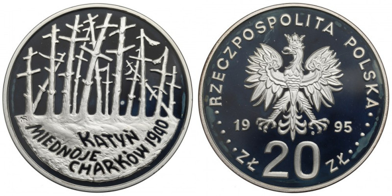 III RP, 20 złotych 1995 Katyń Menniczy egzemplarz. Nalot. 
Grade: Proof-/Proof ...