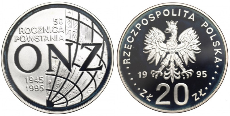 III RP, 20 złotych 1995 ONZ Piękny egzemplarz. 
Grade: Proof 

 Polen, Poland...