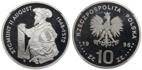 III RP, 10 złotych 1996 Zygmunt II August - półpostać NGC PF68 Ultra Cameo