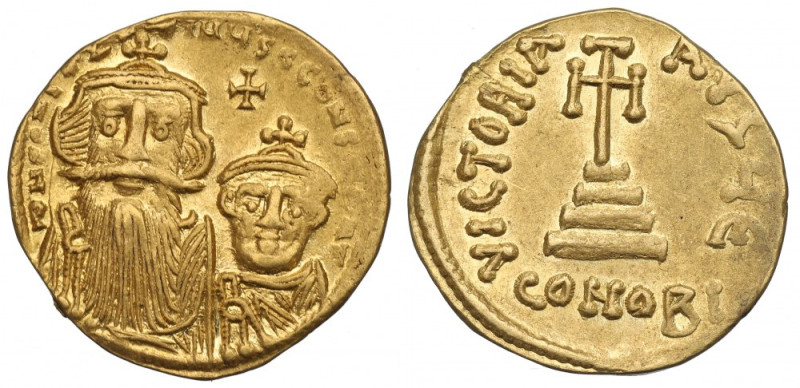 Byzantine, Constans II, Solidus Constantinople Bardzo ładny egzemplarz z dobrze ...