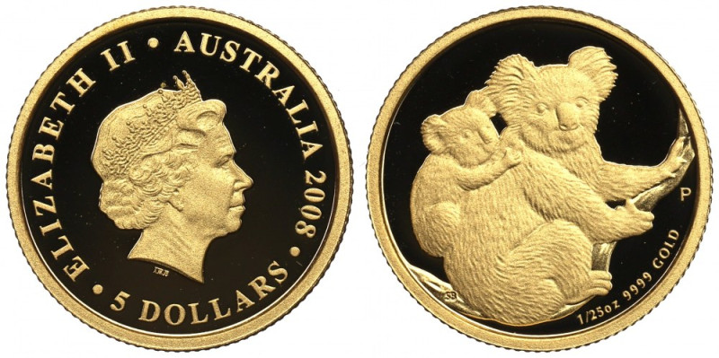 Australia, 5 dolarów 2008 Piękny egzemplarz. Awers: głowa królowej Elżbiety w pr...