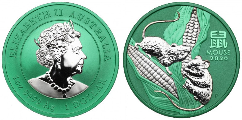 Australia, 1 dollar 2020 Mouse - space green Limitowana edycja wykonana w nakład...