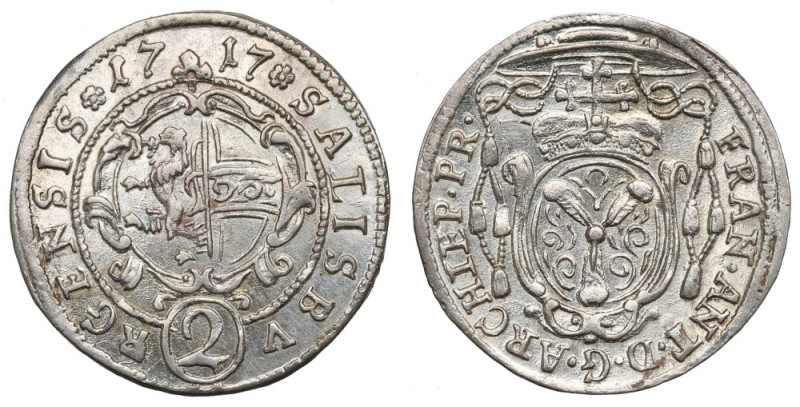 Austria, Salzburg, Bishopic of, 2 kreuzer 1717 Piękny, menniczy egzemplarz. Mone...