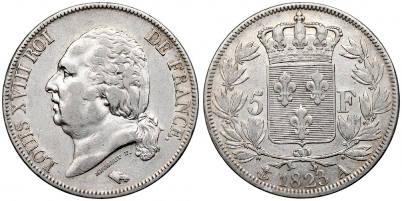 France, 5 francs 1823, Paris Ładny egzemplarz o dobrze zachowanych detalach. Awe...