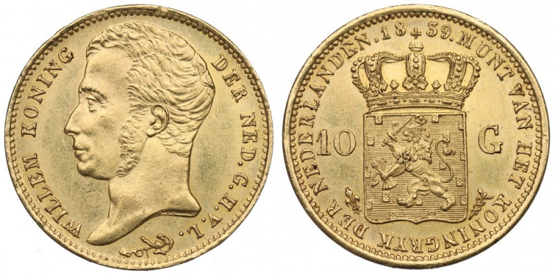 Netherlands, 10 gulden 1839 Obverse: GOD ZIJ MET ONS/ * KONINGIN WILHELMINA * ,&...