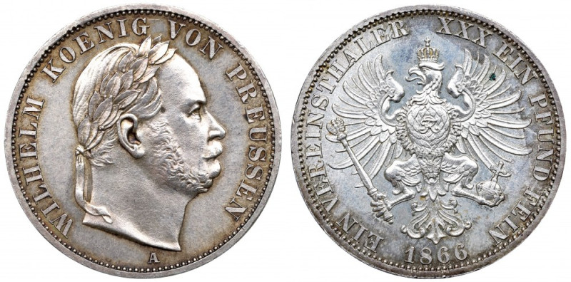 Germany, Prussia, Wilhelm, Vereinsthaler 1866 Berlin Pięknie zachowany egzemplar...