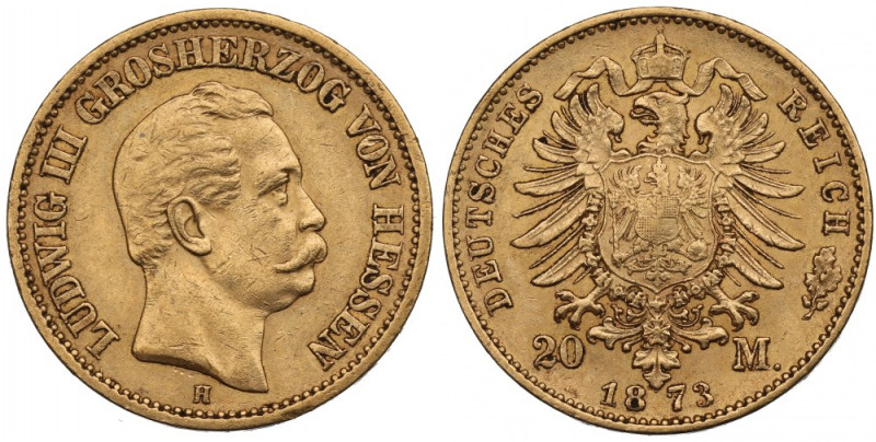 Germany, Hessen, 20 mark 1873 Ładnie zachowany egzemplarz rzadszej 20-markówki. ...