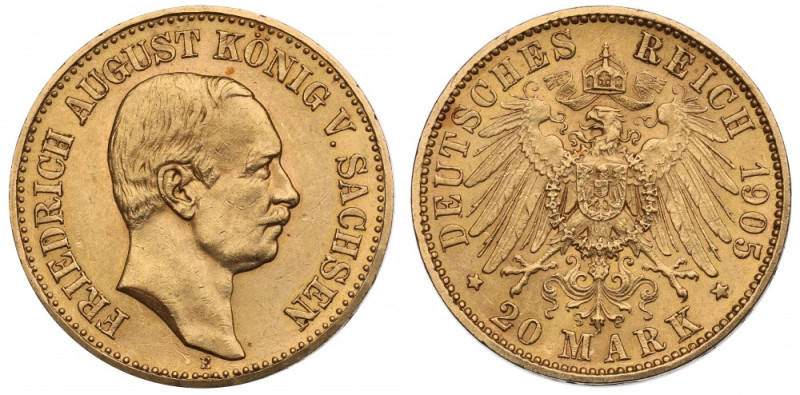 Germany, Sachsen, 20 mark 1905 Ładnie zachowany egzemplarz rzadszej 20-markówki....