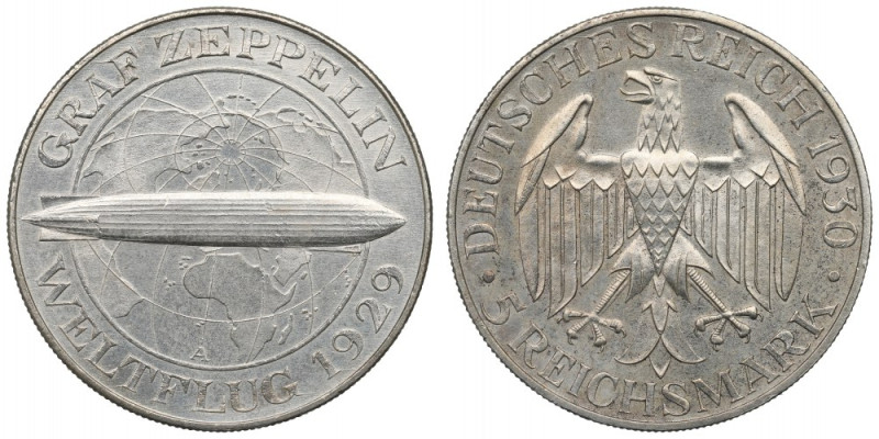 Germany, Weimar Republic, 5 mark A Berlin - Graf Zeppelin Piękny egzemplarz posz...