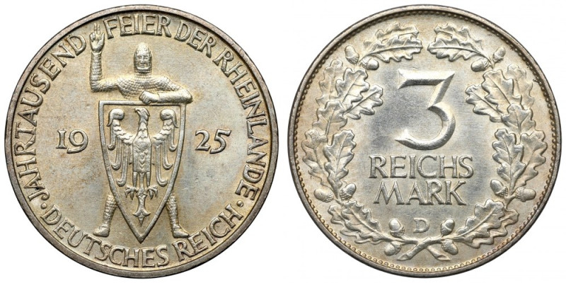 Germany, Weimar Republic, 3 mark 1925 Piękny egzemplarz z dobrze zachowanymi det...