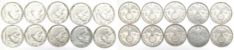 Germany, III Reich, Lot of 2 marks 1937-39 Hindenburg Ładnie zachowane egzemplar...