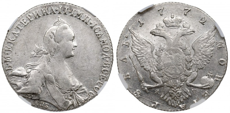 Russia, Catherine II, Rouble 1772 - NGC XF45 Ładny egzemplarz. Awers: popiersie ...