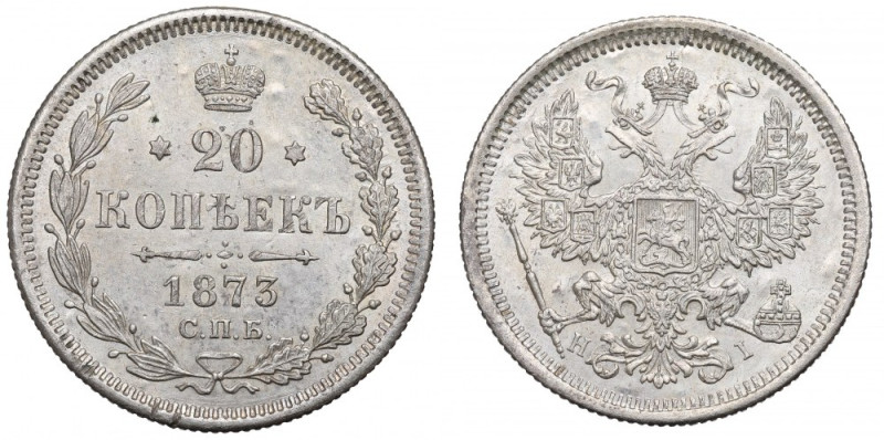 Russia, Alexander II, 20 kopecks 1873 Piękny egzemplarz. Minus za pojedyncze ska...