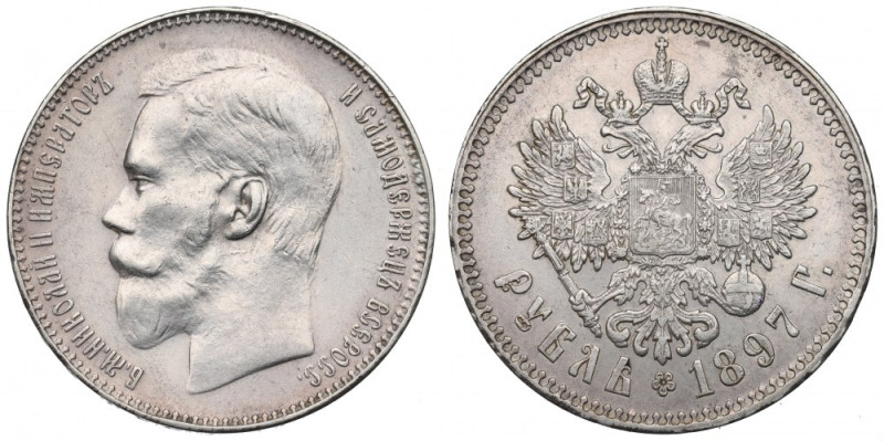 Russia, Nicholas II, Rouble 1897 АГ Egzemplarz o wyśmienitej prezencji, o mocnym...