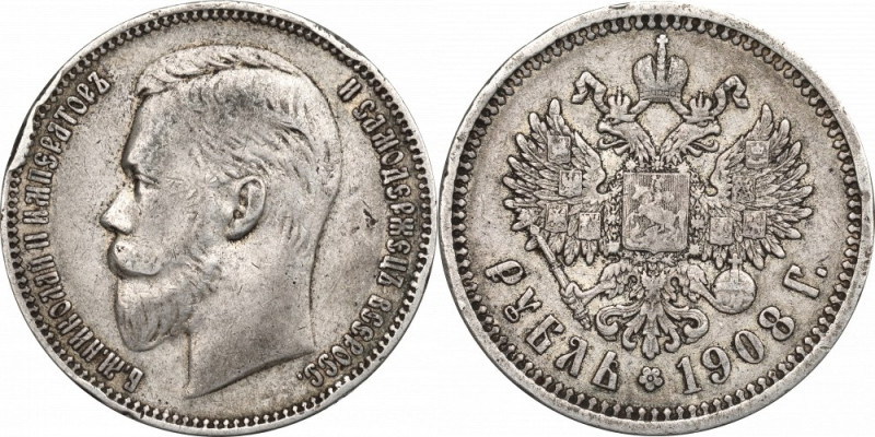 Russia, Nicholas II, Rouble 1908 ЭБ Ładny egzemplarz rzadszego rubla Mikołaja II...