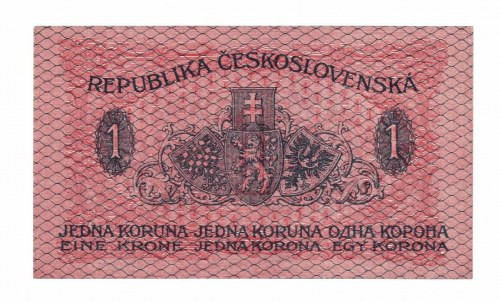 Czechosłowacja, 1 korona 1919 Banknot w emisyjnej kondycji, o pięknej wizualnie ...