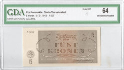 Czechosłowacja, Getto Terezin 5 koron 1943 - GDA 64