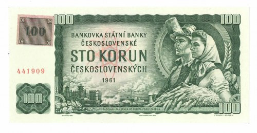 Czechoslovakia, 100 korun 1961 SPECIMEN Wyśmienicie zachowany banknot, o idealne...