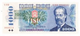 Czechy, 1.000 koron 1993 (1985) - z nadrukowanym znaczkiem