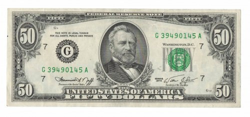 USA, 50 dollars 1974 Naturalny trzykrotnie złamany. 
Grade: VF+