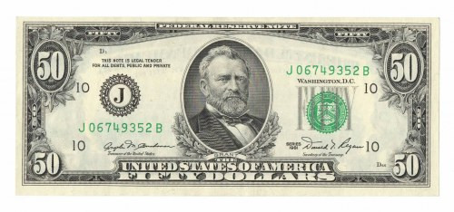 USA, 50 dollars 1981 Bardzo ładny w pełni naturalny egzemplarz. Centralnie ugięt...