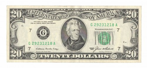 USA, 20 dollars 1985 W pełni naturalny, dobrze zachowany egzemplarz. 
Grade: VF...