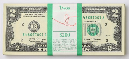 USA, 2 dollars 1963 Granahan & Fowler Oryginalna paczka banknowa. Pierwsze bankn...