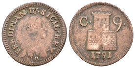 Regno di Napoli - 9 Cavalli 1791 - Ferdinando IV di Borbone (1759-1816) - II° tipo - Cu. - Gr. 4,25 - Gig# 150