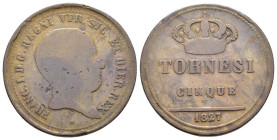 Napoli  - Regno delle Due Sicilie - Francesco I (1825-1830) - 5 Tornesi 1827 - Rara - Cu - Gig. 16