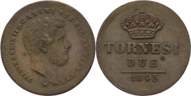 Napoli - Regno delle Due Sicilie - Ferdinando II (1830-1859) 2 Tornesi 1843 - Panutti-Riccio 249 - Cu - gr. 5,88