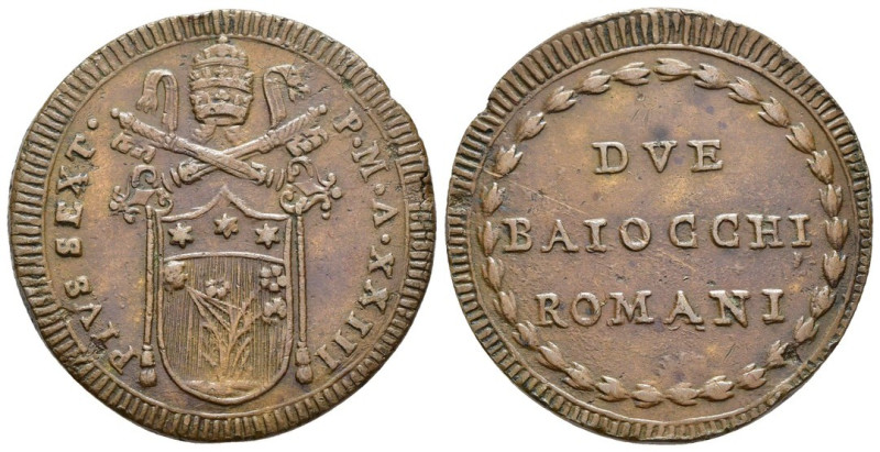 Stato Pontifcio - Roma - Pio VI (1775-1799) - Due Baiocchi Romani anno XXIII - g...