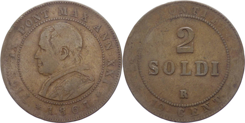 Roma - Stato Pontificio - Pio IX (1846-1878) - 2 Soldi 1867 Anno XXI - Pagani 59...