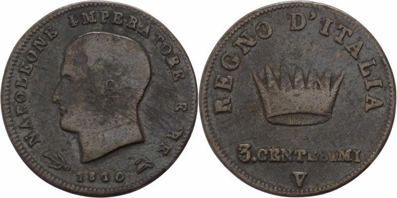 Venezia - Napoleone I Re d'Italia (1805-1814) - 3 Centesimi 1810 - Gig.226 - Cu ...