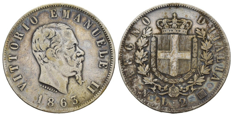 Vittorio Emanuele II (1861-1878) - 2 lire 1863 Stemma - Zecca di Napoli - Ag. - ...