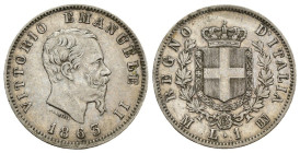 1 Lira 1863 - Vittorio Emanuele II (1861-1878) - Stemma - Zecca di Milano - Ag. 835 - Gig# 64