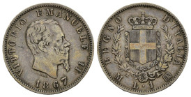 Vittorio Emanuele II (1861-1878) - 1 lira 1867 - Zecca di Milano - Ag.- Gig.66