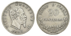 20 Centesimi 1863 -  Vittorio Emanuele II (1861-1878) - Valore - Zecca di Milano - Ag. 835 - Gig# 84