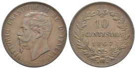 Vittorio Emanuele II (1861-1878) -10 centesimi 1867 - Zecca di Bruxelles -Cu -Gig. 99a