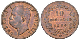 Umberto I (1878-1900) - 10 centesimi 1894- Zecca di Birmingham -Cu -Gig. 50