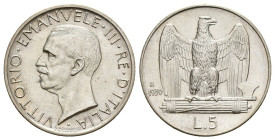 5 Lire 1930 - Vittorio Emanuele III (1900-1943) - Aquilotto - Ag. 835 - Gig# 77 - D/ bordo largo
