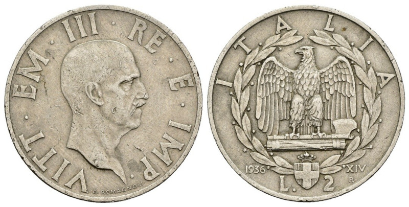 2 Lire 1936 - Vittorio Emanuele III (1900-1943) - Aquilotto, anno XIV - RARA - N...