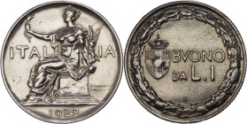 Vittorio Emanuele III (1900-1943) - Buono da 1 Lira "Italia Seduta" 1922 - P.776 - Ni