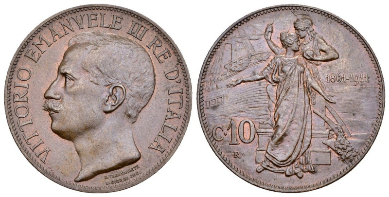 10 Centesimi 1911 -.Vittorio Emanuele III (1900-1943) - Cinquantenario - Cu. - G...