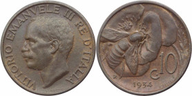 Vittorio Emanuele III (1900-1943) - 10 Centesimi 1934 "Ape" - Gig. 243 - Cu