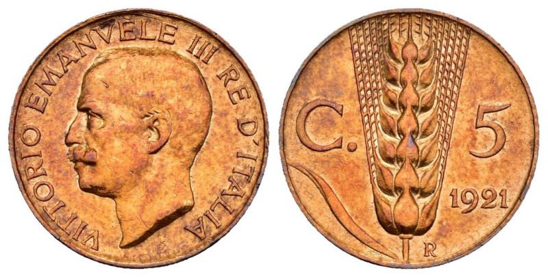 5 Centesimi 1921 - Vittorio Emanuele III (1900-1943) - Spiga - Cu. 950 - Gig# 26...