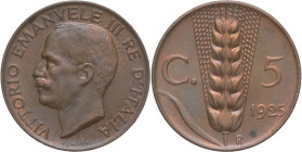 5 Centesimi 1925 - Vittorio Emanuele III (1900-1943) - Spiga II° tipo - zecca di Roma - Cu - Gig. 271